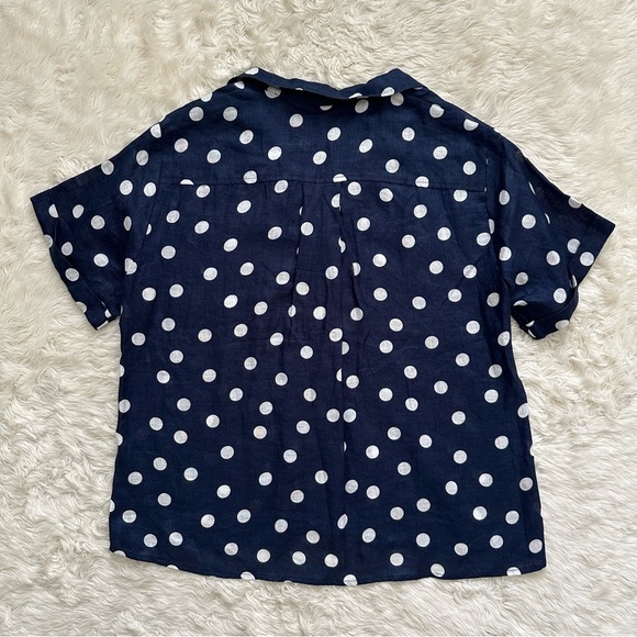 Anthropologie Maeve Top Women’s Buttondown Surf 100% Linen Navy Dot Shirt Sz XS - Picture 4 of 12